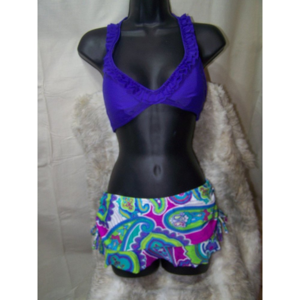 Allen B. Swimsuit Bikini 2 Piece Purple Beach 6 skirt over bottom